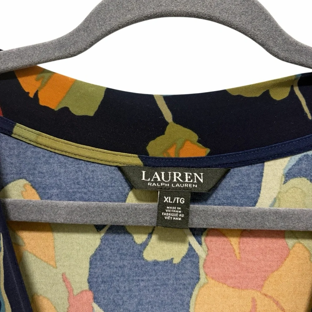 Ralph Lauren Navy Blue Floral Wrap Blouse - Like New - Size XL
